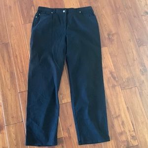 Ruby Rd Dark Black Soft Stretch Denim Cotton Blend 5 pocket elastic panel Pan…